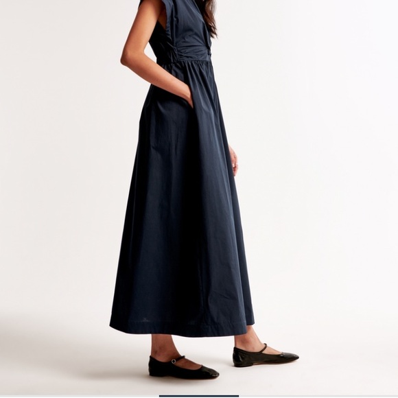 Abercrombie Navy Twist Front Midi Dress - Picture 3 of 5